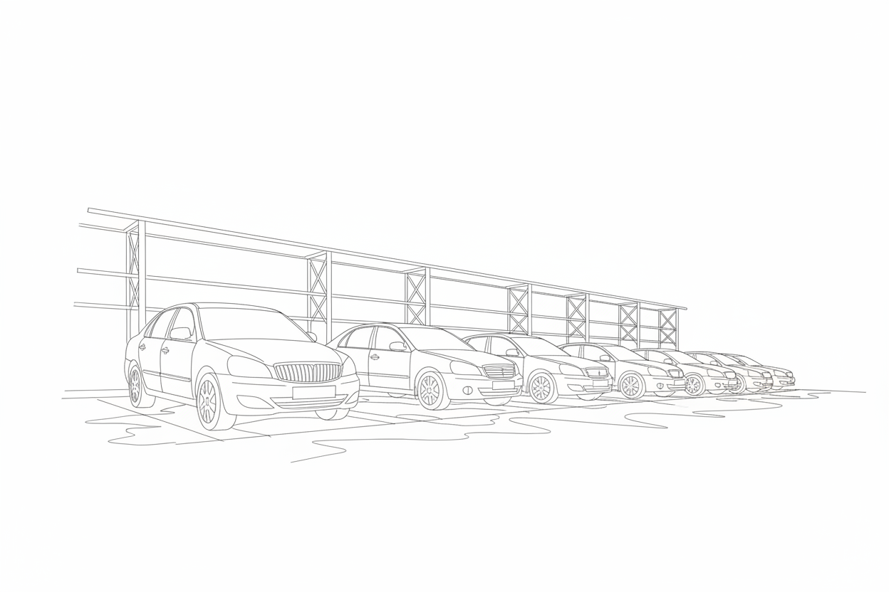 주차장에 주차된 여러대의 자동차의 모습