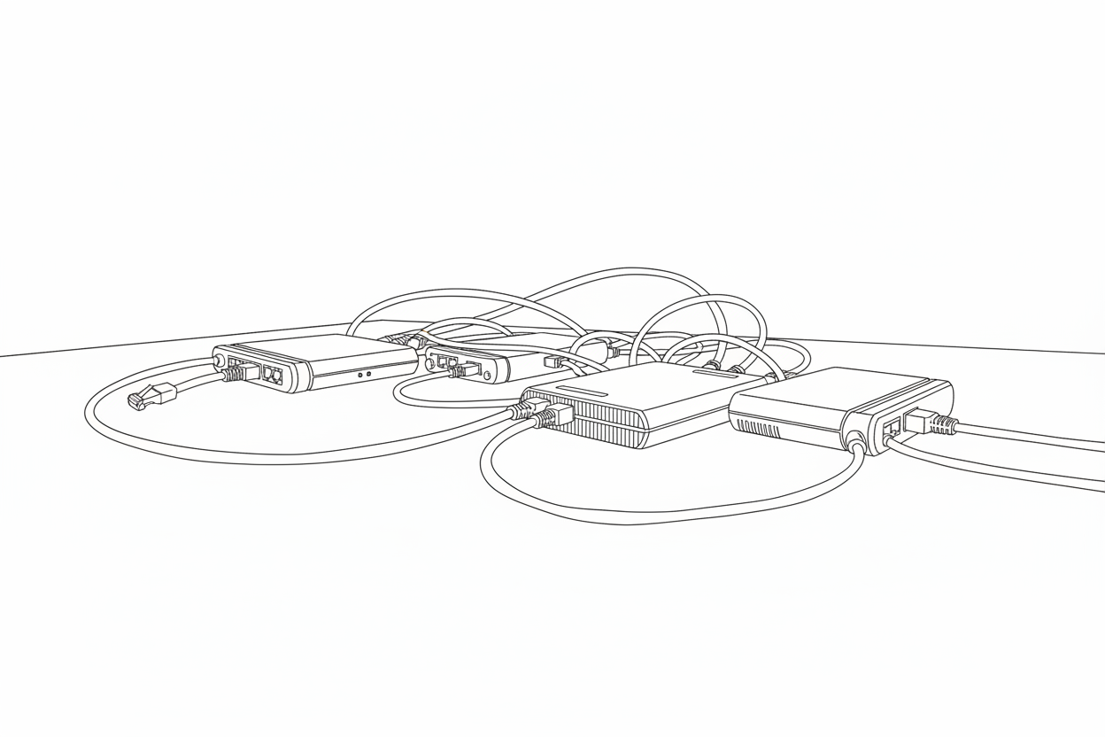 인터넷 회선에 연결된 공유기와 모뎀의 모습 1