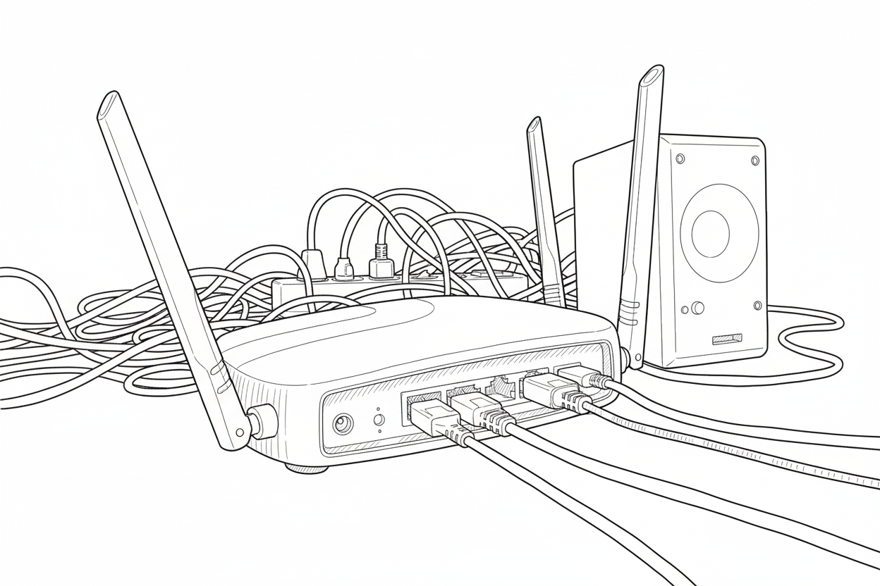 인터넷 회선에 연결된 공유기의 모습