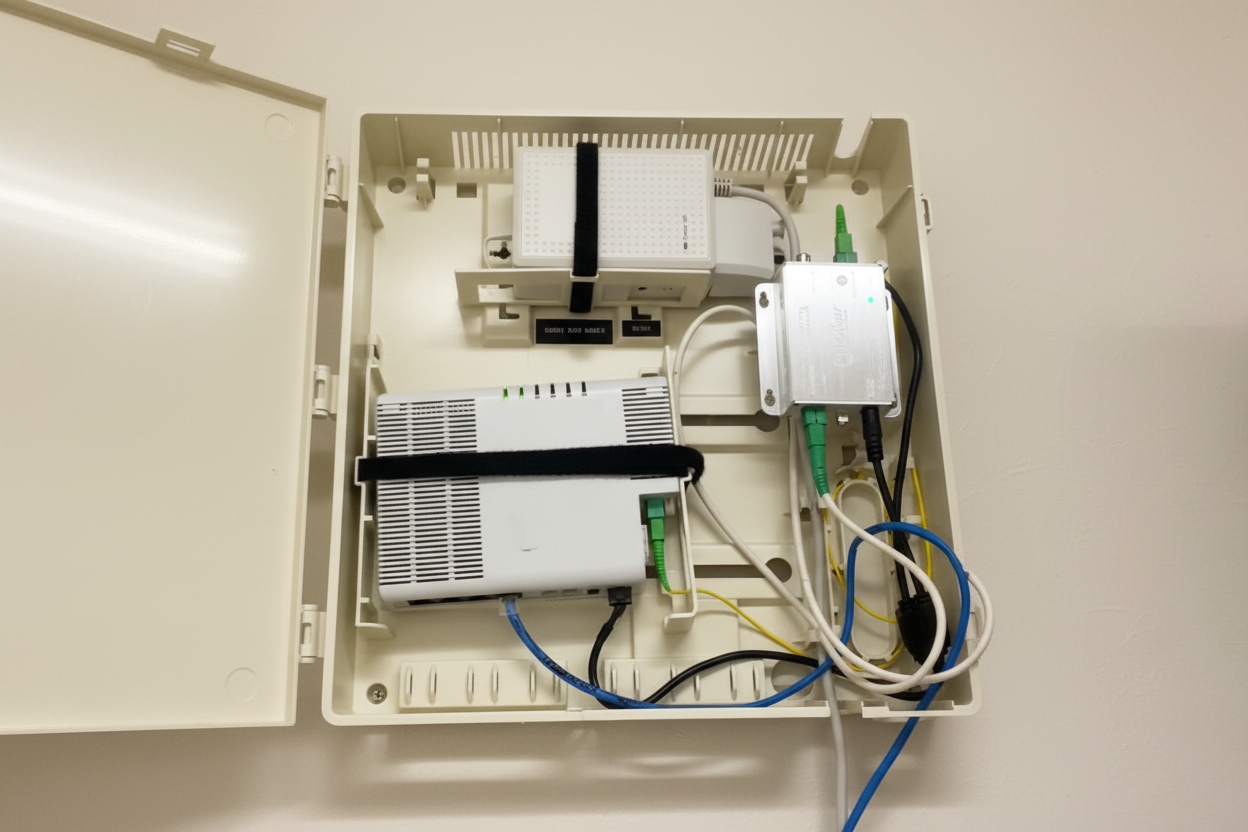 케이스안에 들어있는 인터넷모뎀과 공유기의 모습