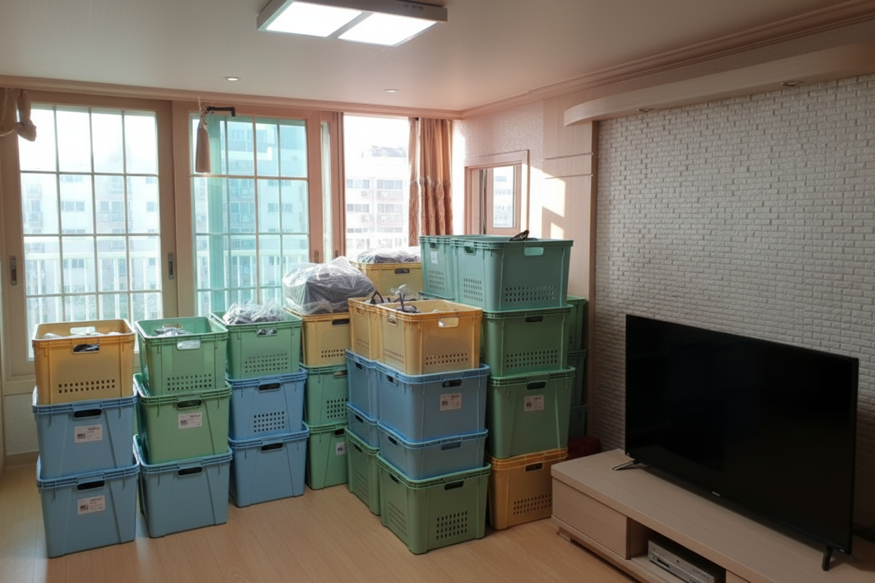 집안에 이사박스가 쌓여있는 모습