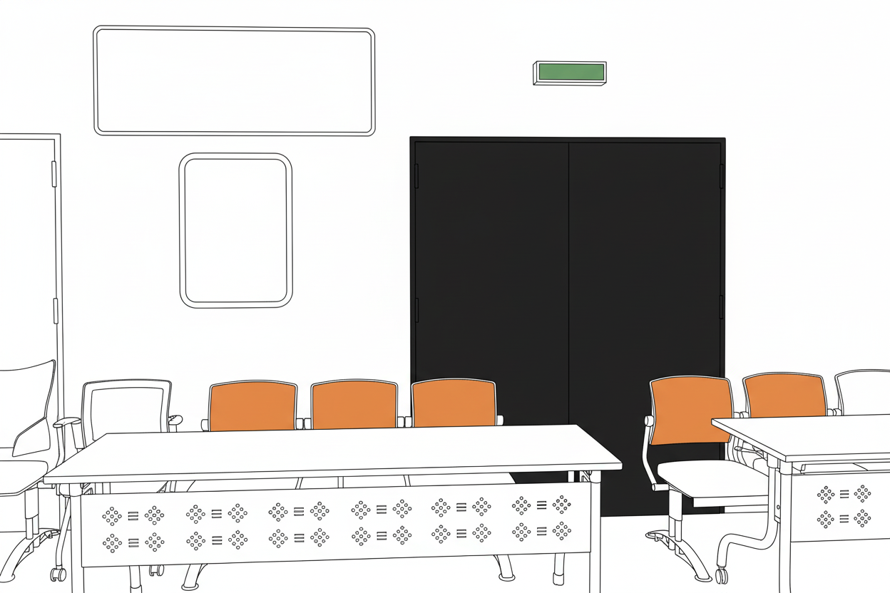 법정 방청석의 모습을 그린 라인드로잉 이미지