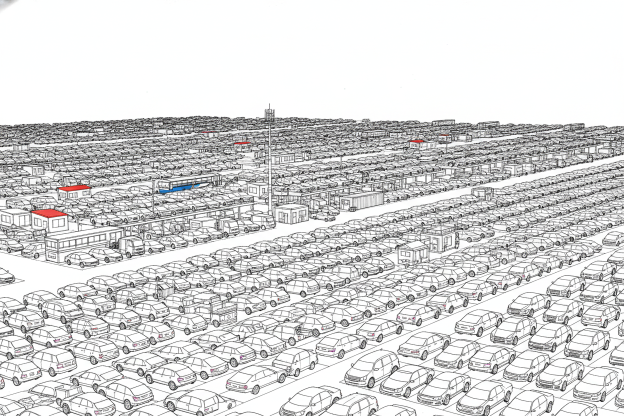 중고차 매매단지 전경 라인드로잉 이미지