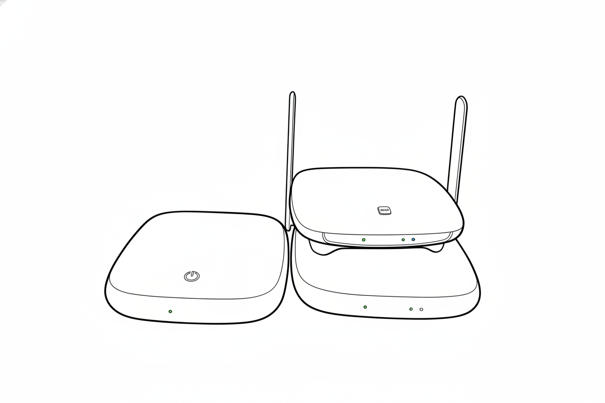 인터넷모뎀과 공유기의 라인드로잉 이미지