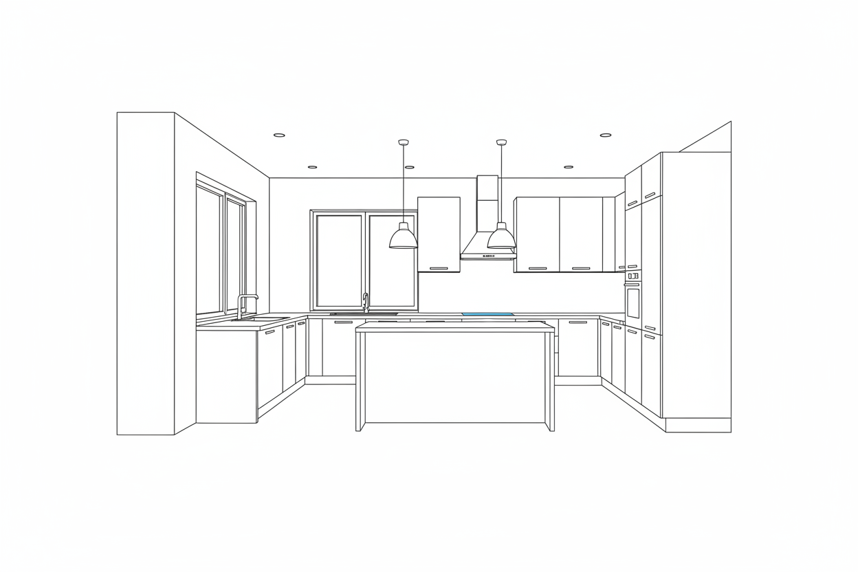 깔끔하게 정돈된 집의 모습을 그린 라인드로잉 이미지