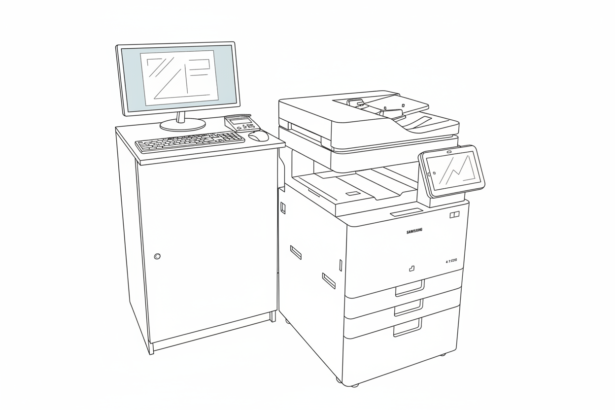 대형 복합기의 라인드로잉 이미지