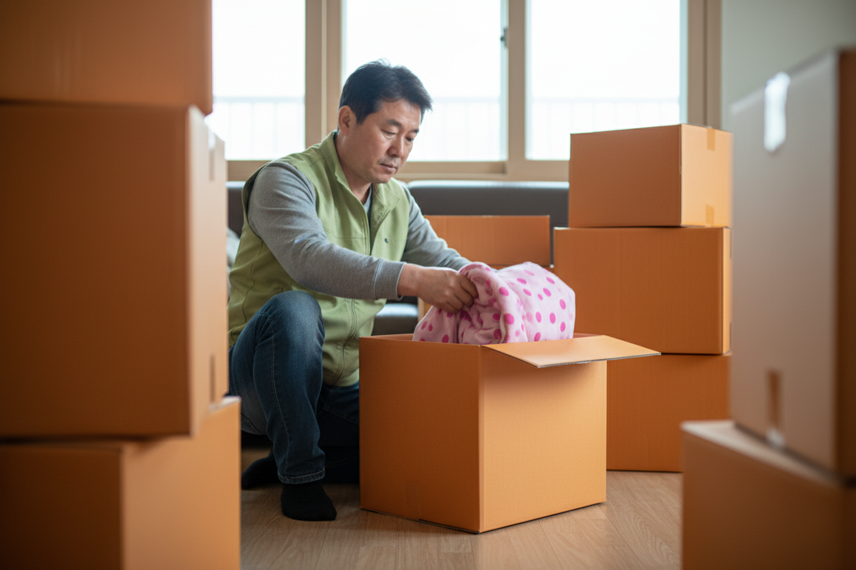 이삿짐을 정리하는 모습