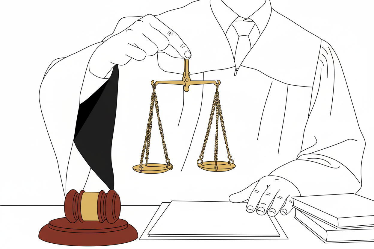 판사가 저울을 들고 있는 라인드로잉 이미지