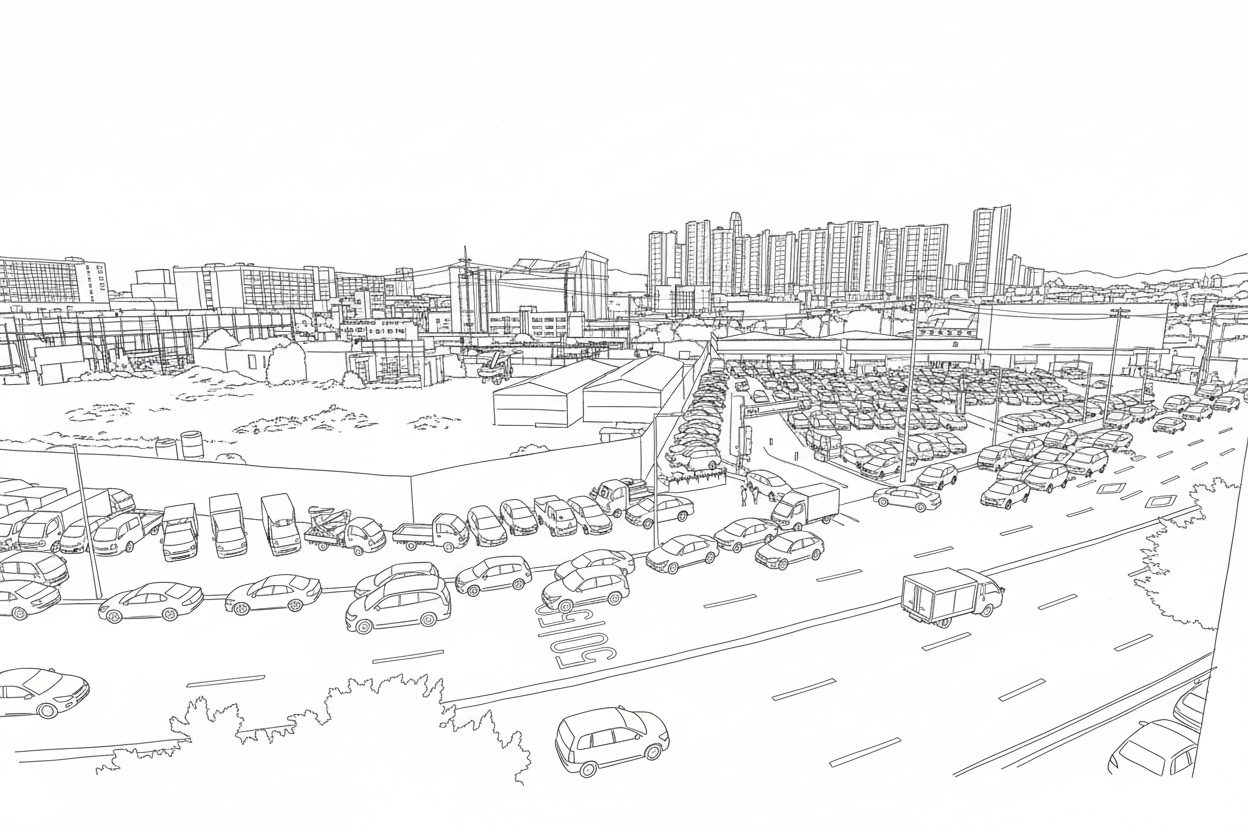 중고차 매매단지 전경 라인드로잉 이미지 2