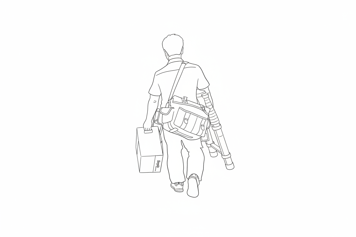 인터넷 설치기사가 걸어가는 모습의 라인드로잉 이미지
