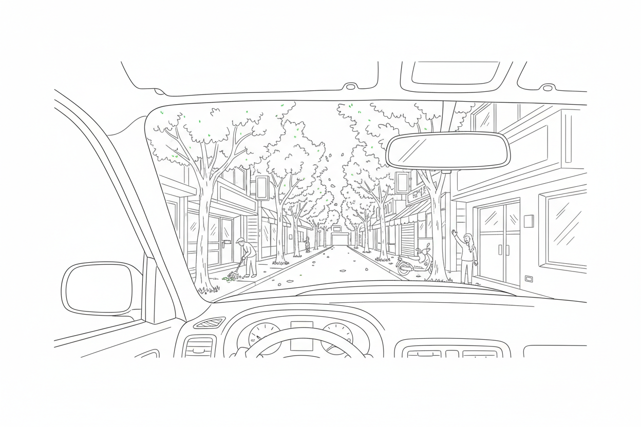 차량 운전석에서 바라본 도로 풍경, 차 안에서 보이는 풍경이 다르게 보이는 시야 확보