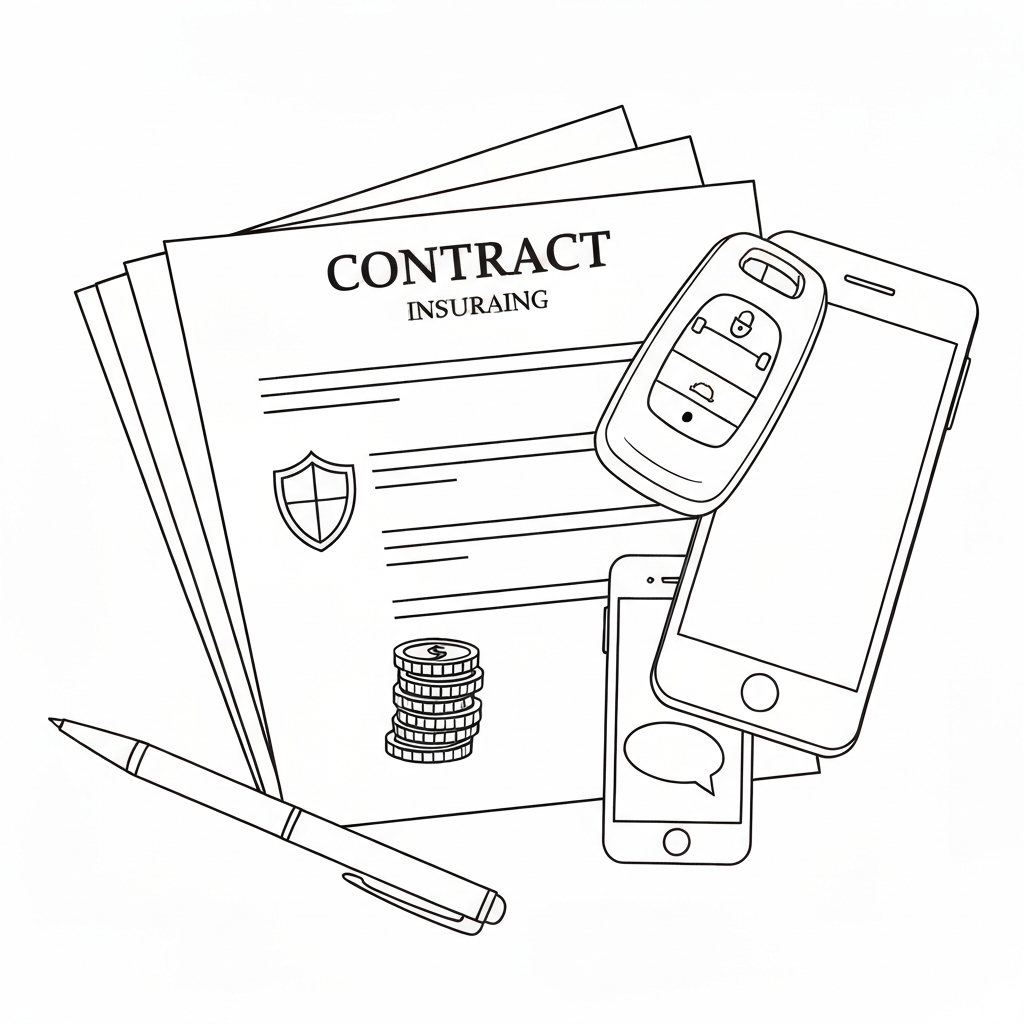 차량 리스 계약 심사를 위한 벡터 선화다.