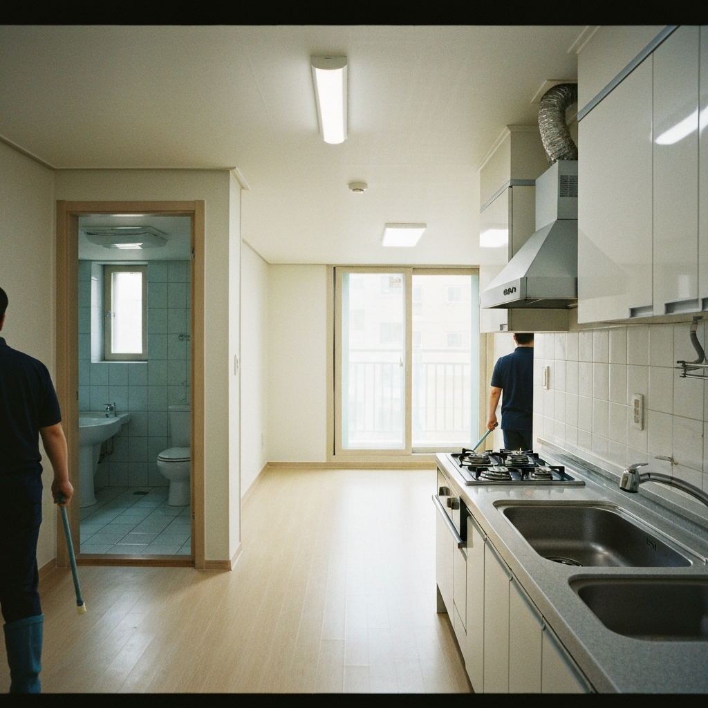 청소 완료된 24평 아파트 거실주방