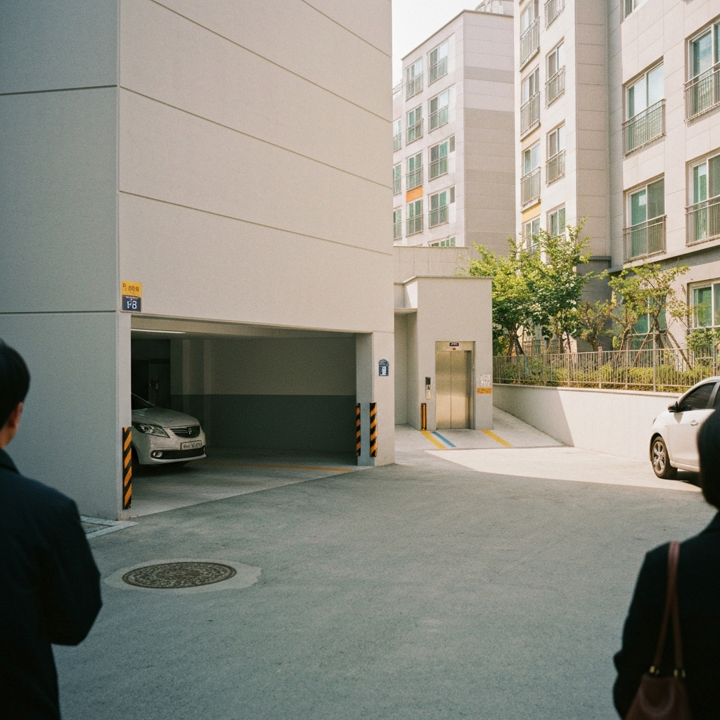 지하주차장의무상표소형세단이주차된모습이다