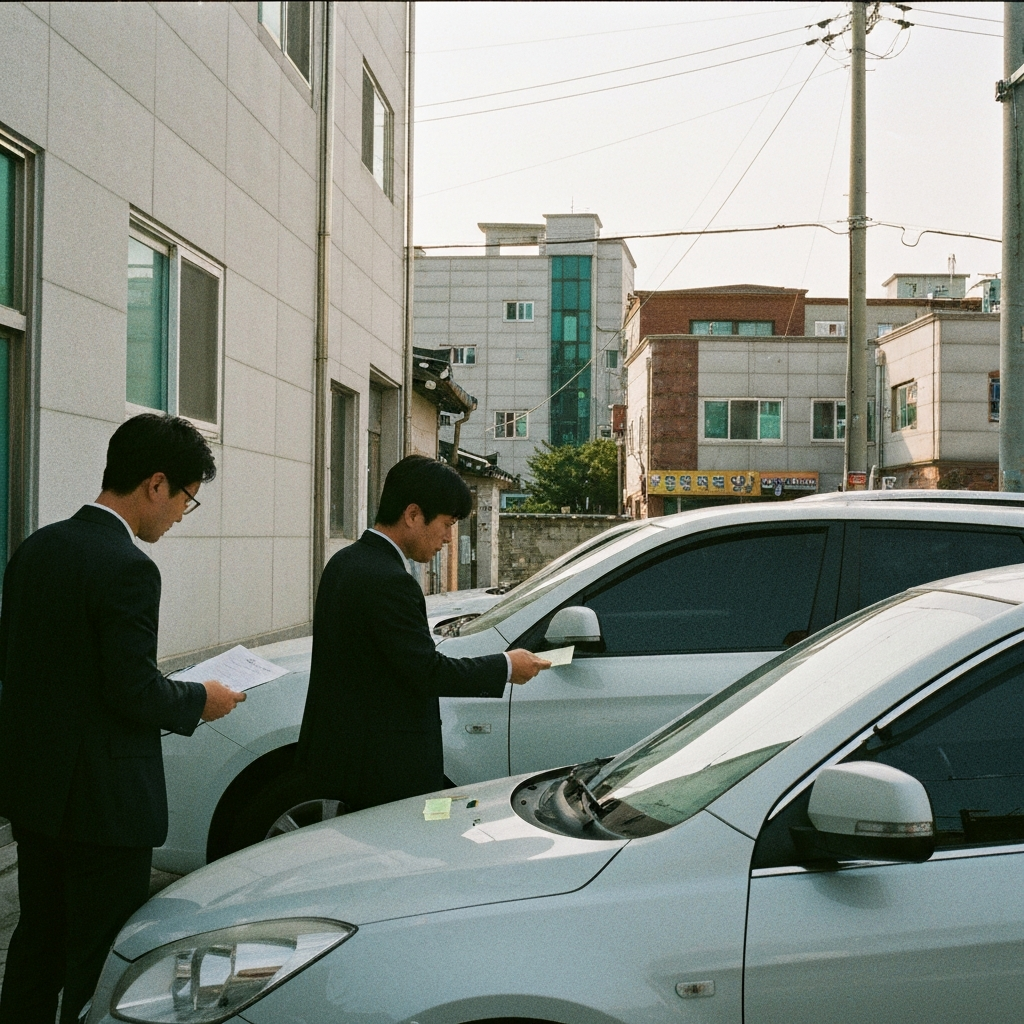 중고차 인수 서류 확인 장면.