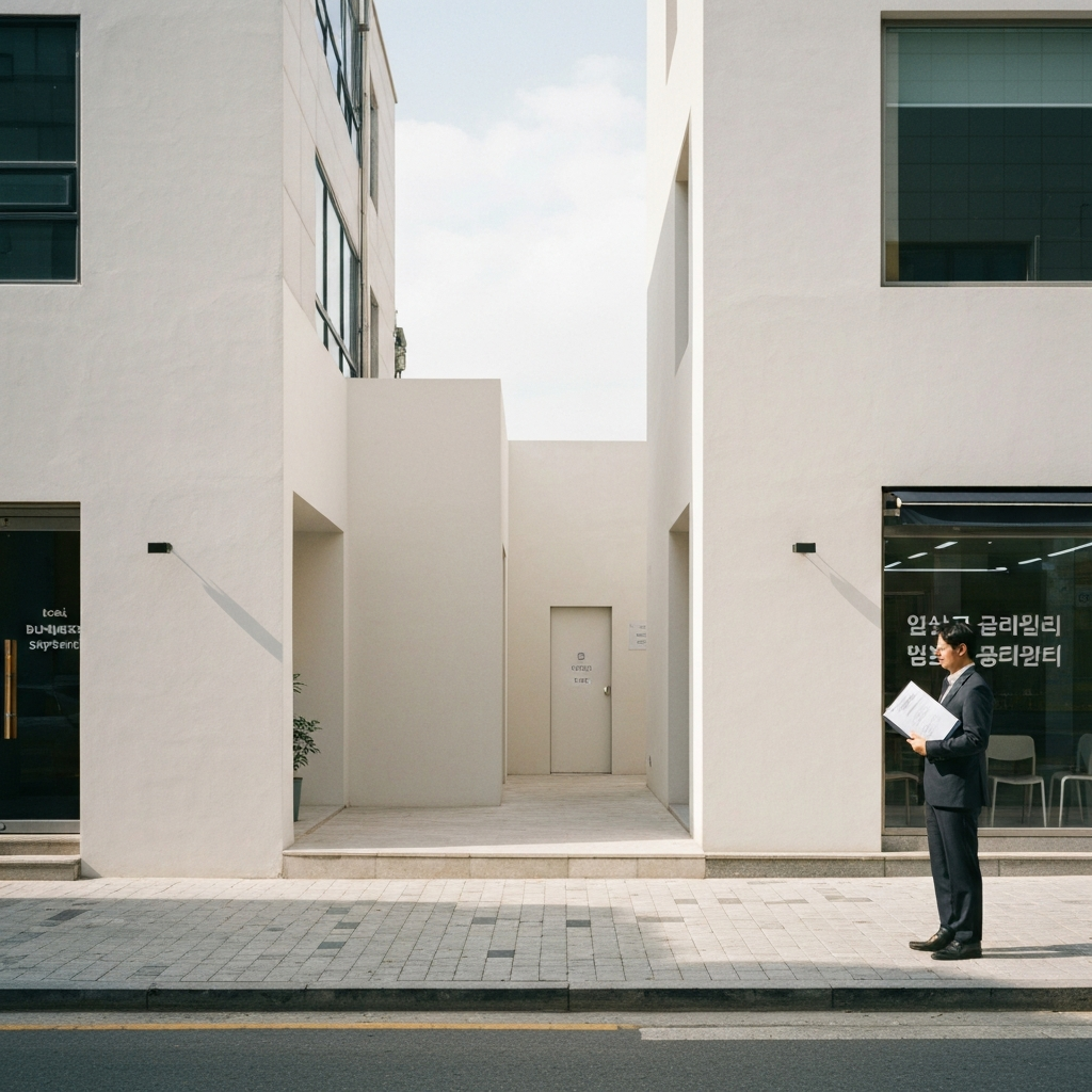 서류 든 상담중인 한 소상공인 뒷모습.