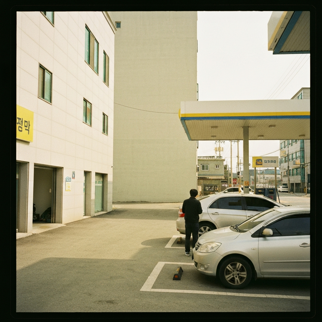 중고차 인수 후 옆에서 점검하는 사람.