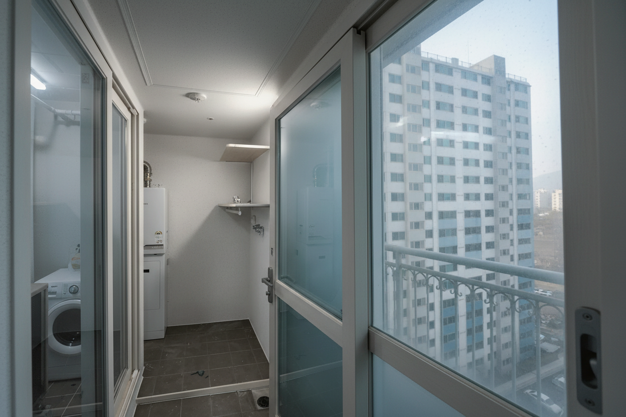 이사청소가 완료된 베란다의 모습