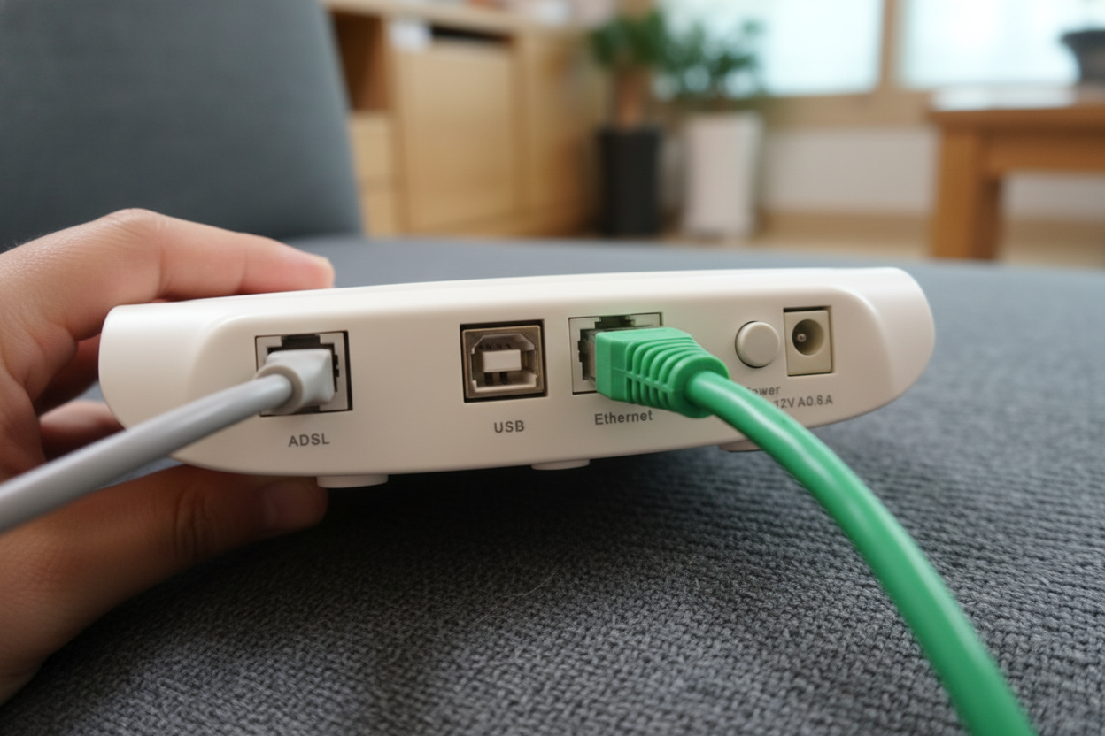 인터넷 모뎀의 뒷부분 모습