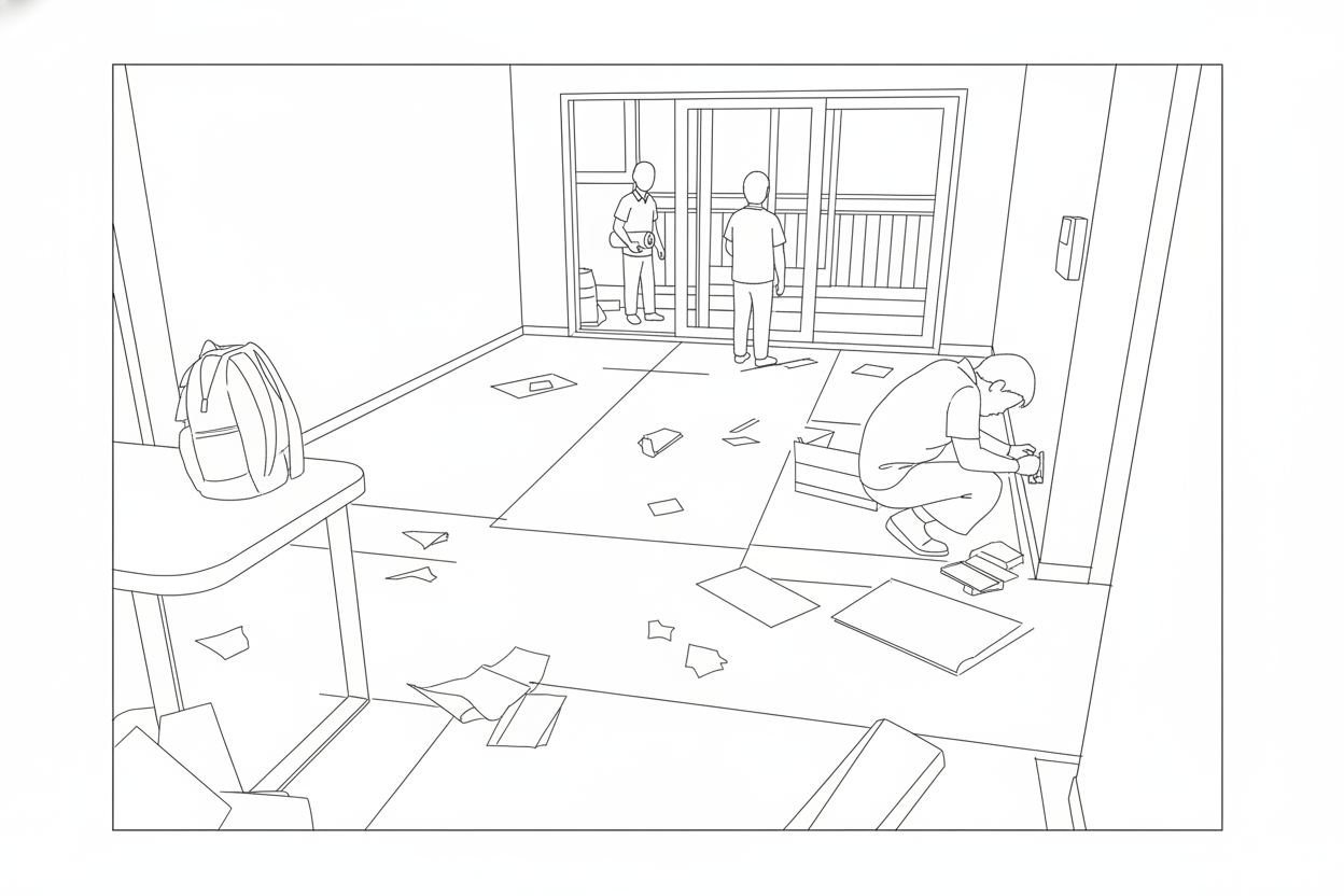 이사청소중인 작업자들의 모습 라인드로잉 이미지