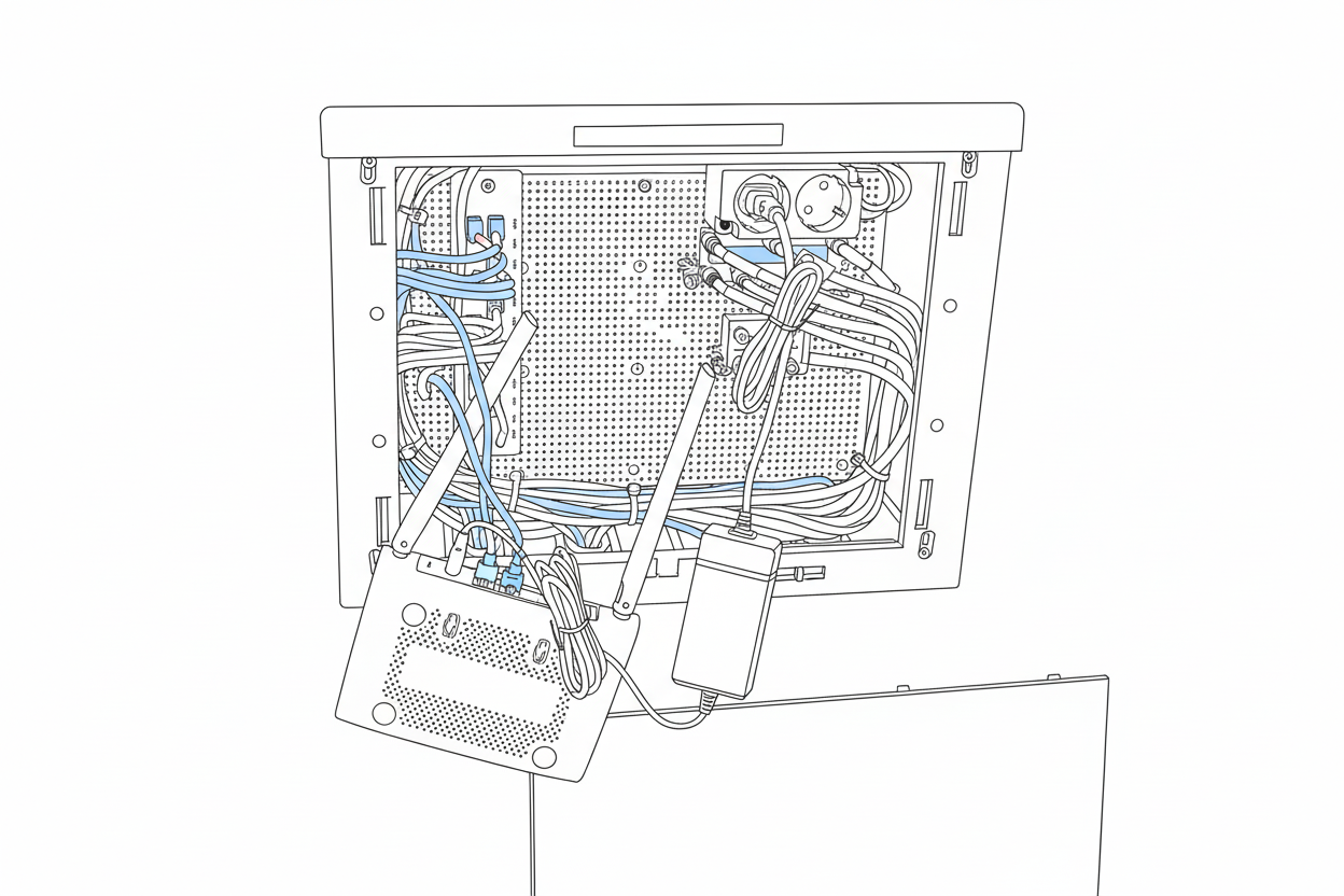 인터넷회선함의 내부를 보여주는 라인드로잉 이미지