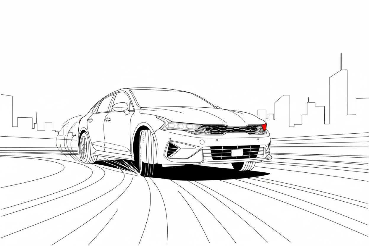 코너링을 하고 있는 자동차 라인드로잉 이미지