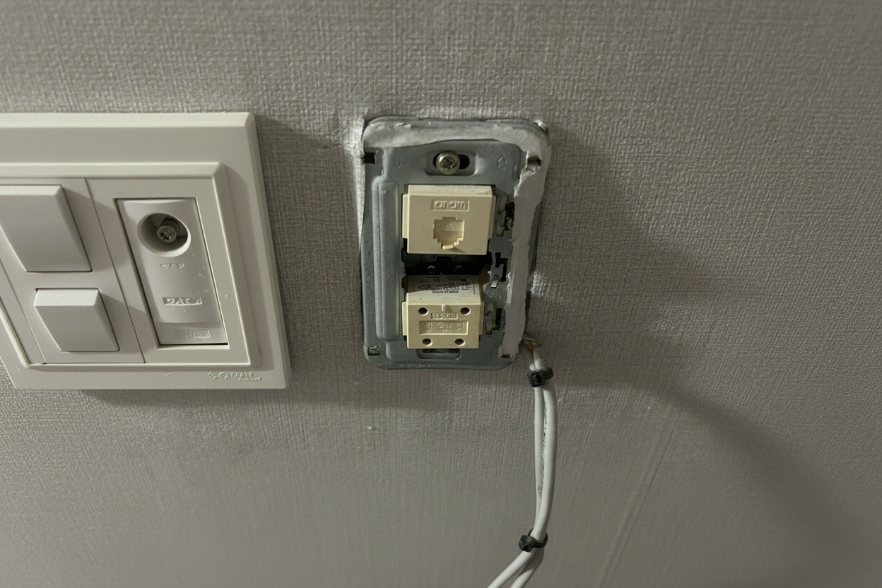 벽 콘센트에서 인터넷 회선을 따온 모습