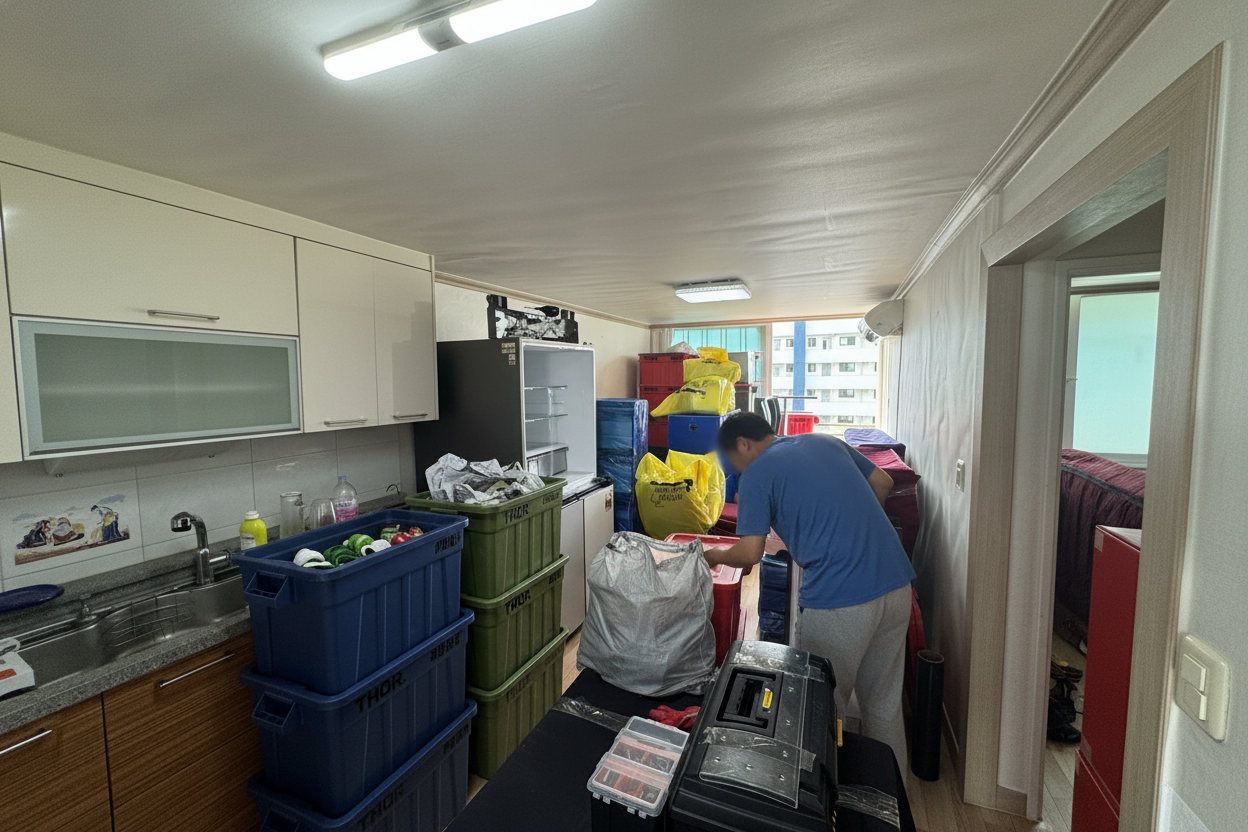 이삿짐을 정리중인 모습