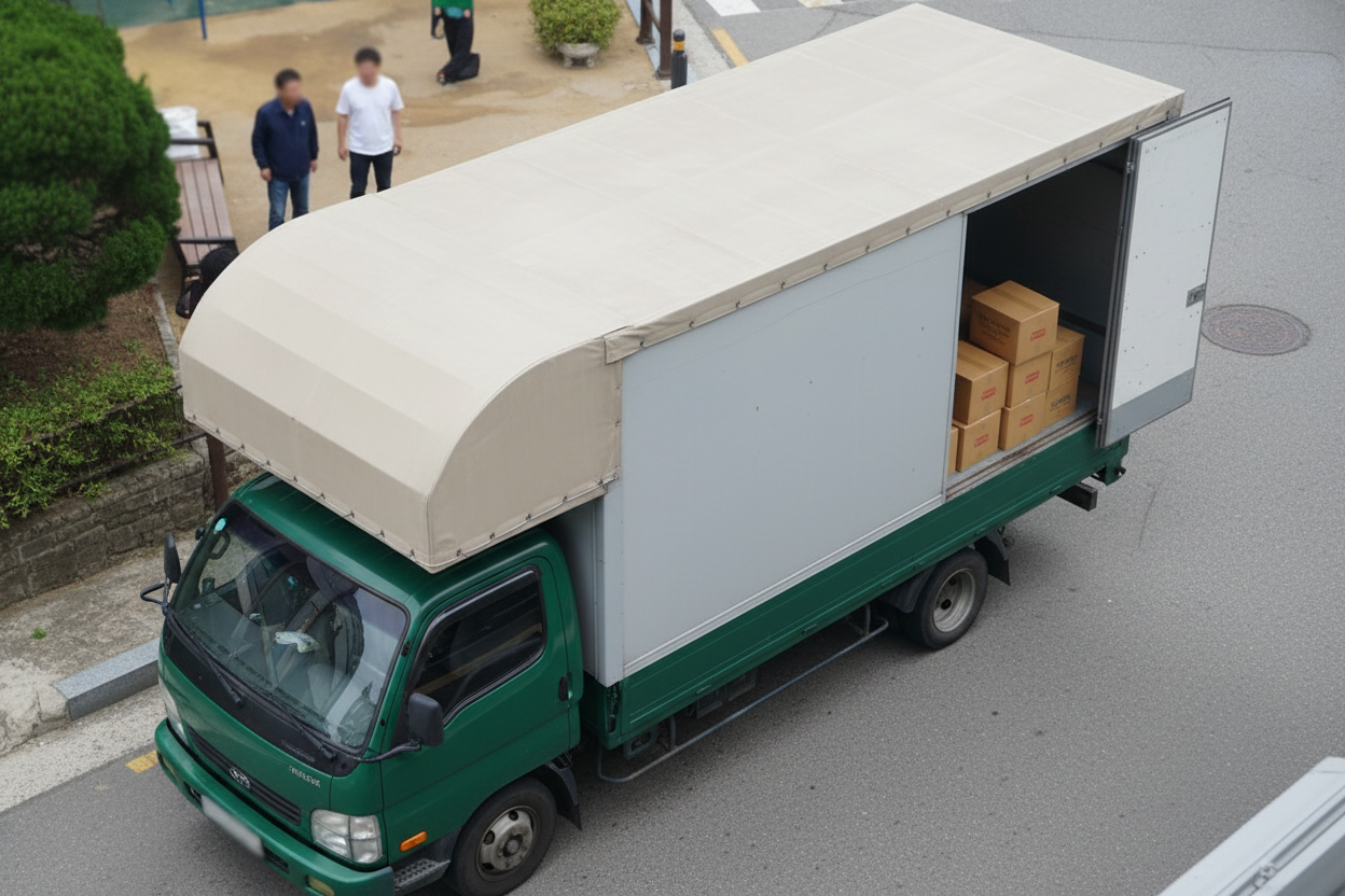 트럭에 이삿짐이 실려 있는 모습
