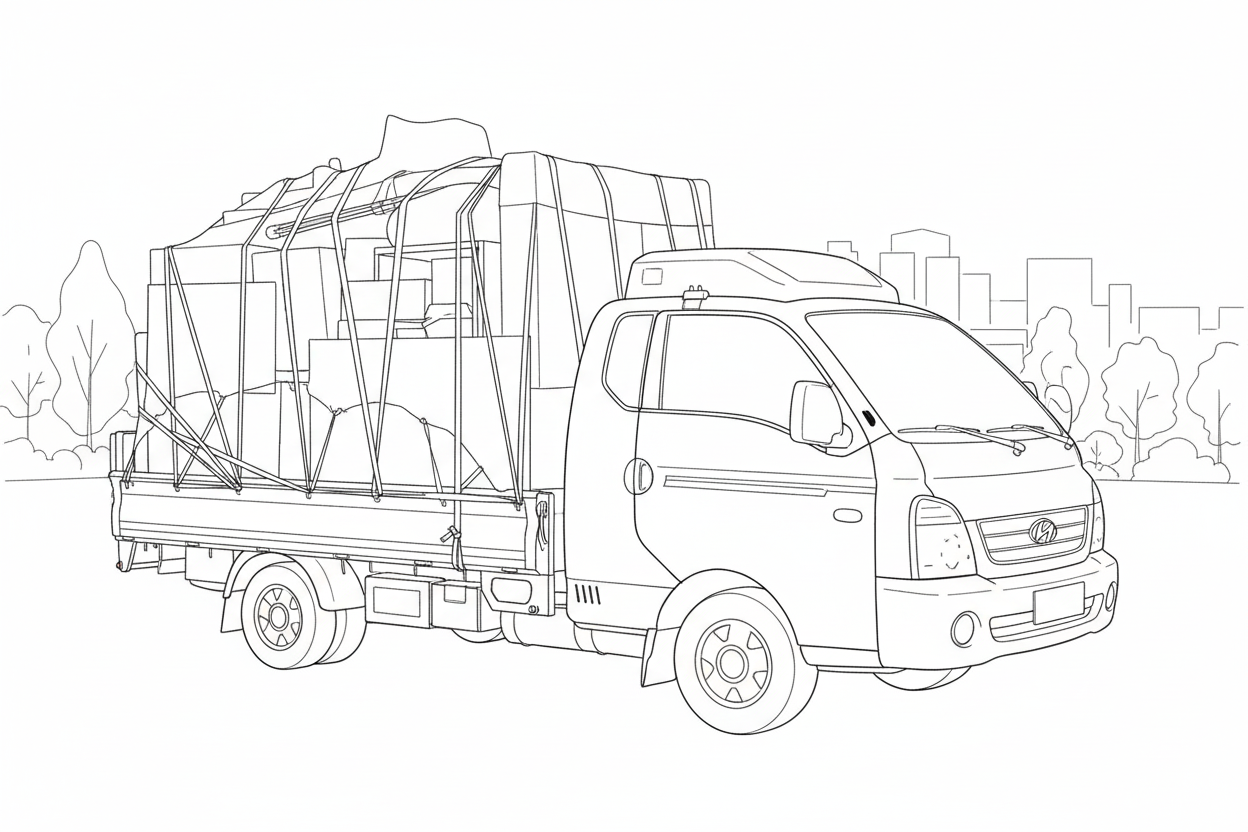 이삿짐을 싣고 달리는 용달차의 라인드로잉 이미지 2