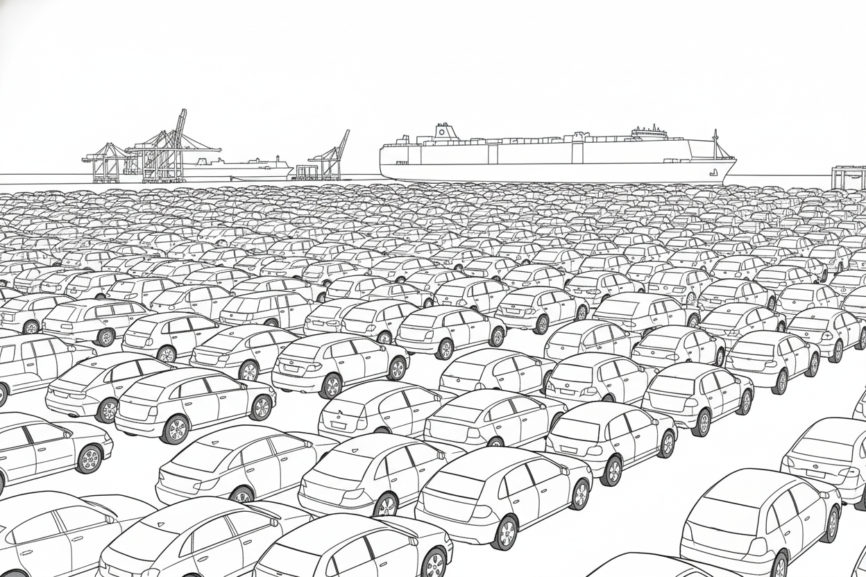 중고차 매매단지에 주차되어 있는 매입 중고차들 라인드로잉 이미지 2