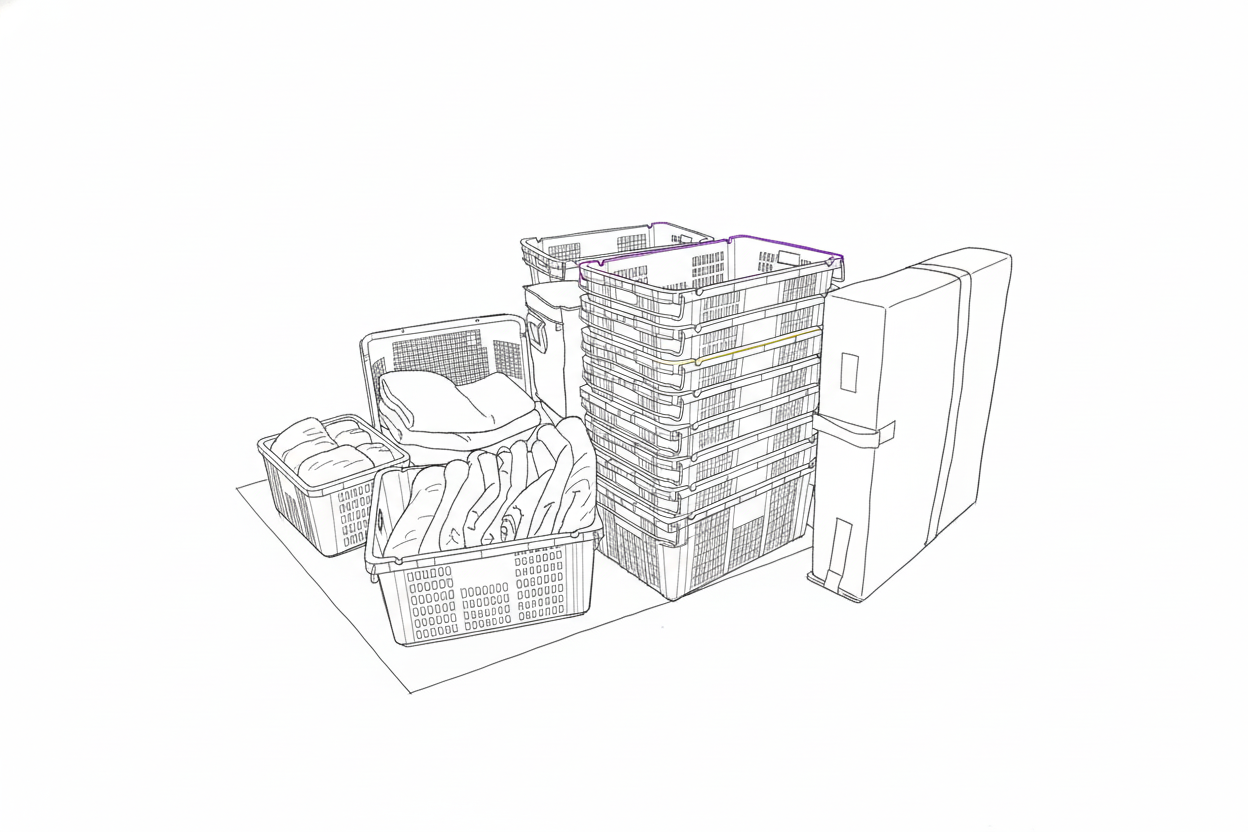 이사박스가 쌓여있는 모습의 라인드로잉 이미지