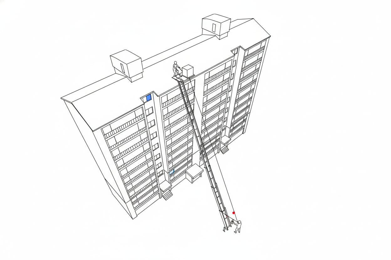 사다리차로 이삿짐을 내리는 모습의 라인드로잉 이미지