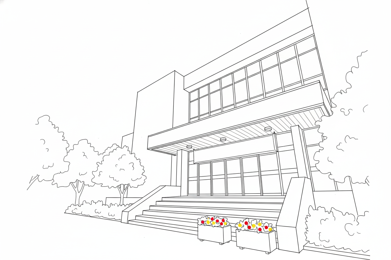 외부에서 바라본 회생법원 건물의 라인드로잉 이미지